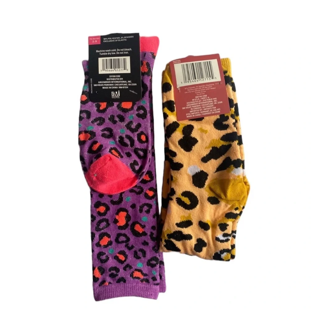 Two Pairs Cheeta Print‎ Knee High Socks Sizes 5-9